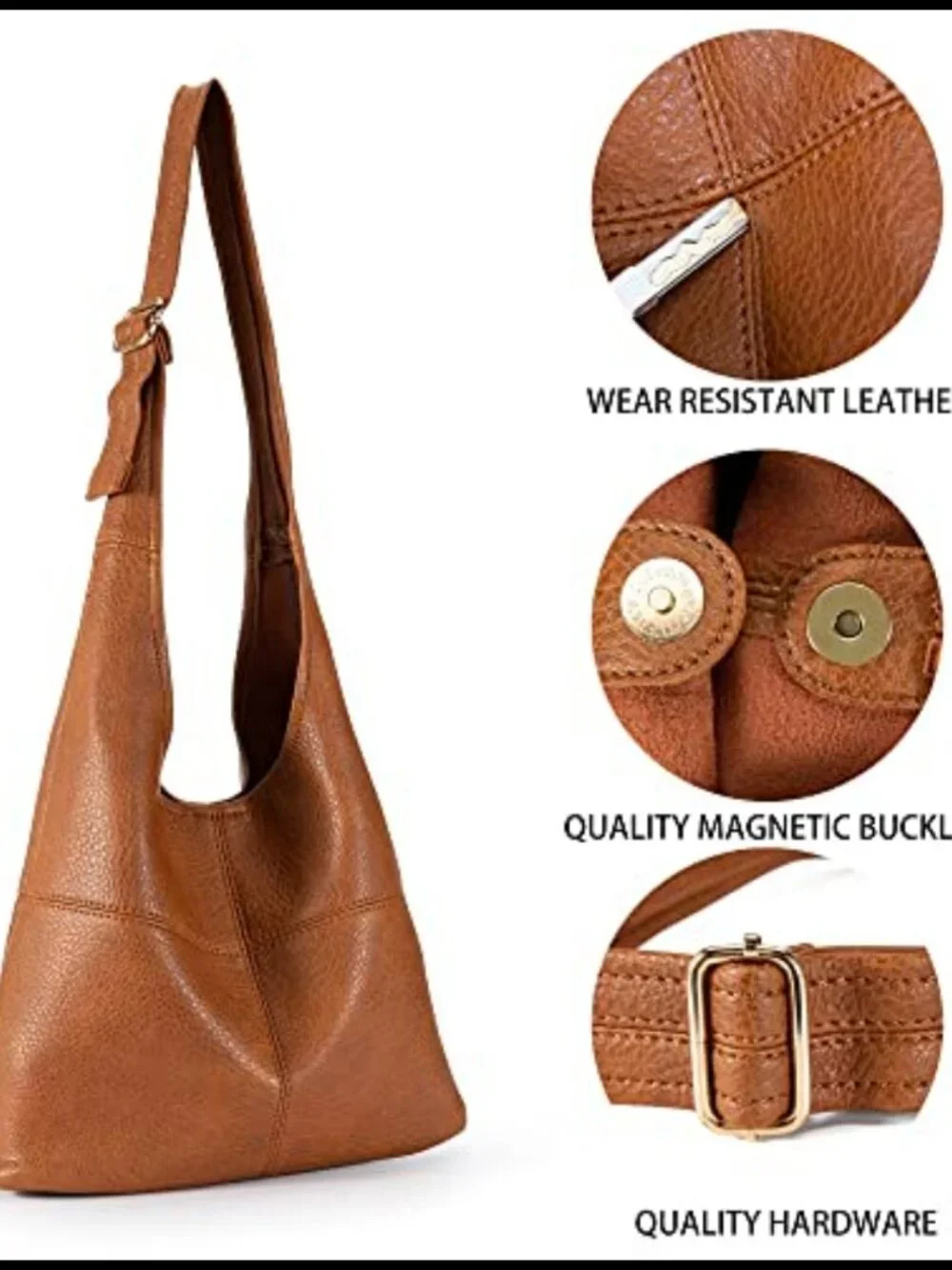 Pebbled Vegan Leather Hobo Shoulder Bag & Wristlet Set Slouchy Purse